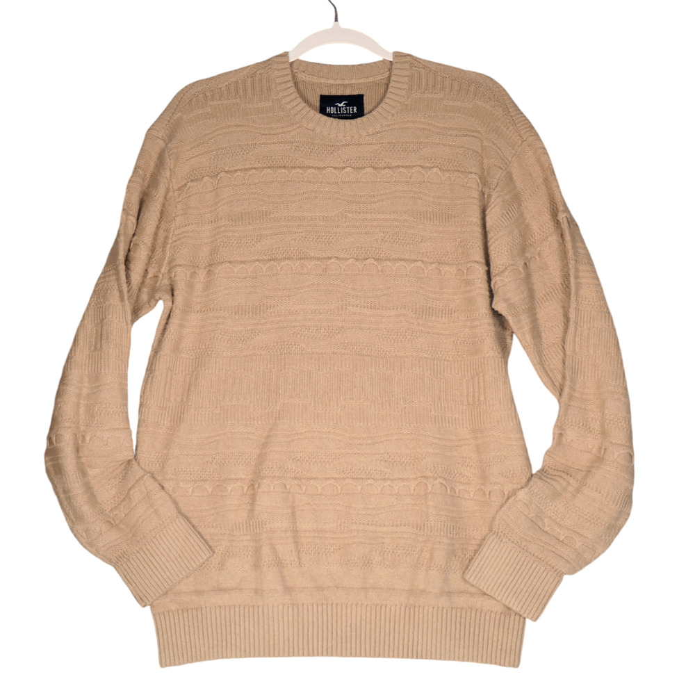 Hollister Sweater Mens S Beige Cotton Blend Interesting Knit Pullover Classic